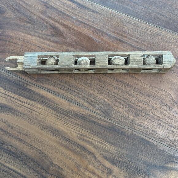 Antique Wooden Whimsy Hand Carved Wood Balls in Cage Frame - Picture 1 of 6